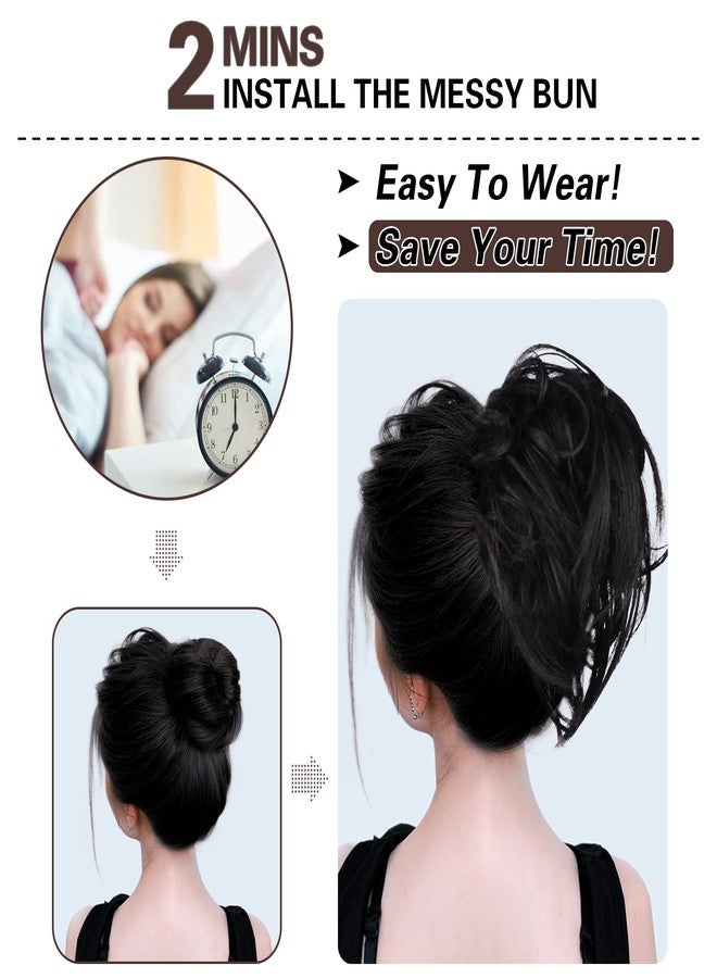 HMD 5 Pieces Messy Hair Bun Hairpiece Tousled Updo for Women Hair Extension Ponytail Scrunchies with Elastic Rubber Band Long Updo Messy Hairpiece Hair Accessories Set for Women （1B） - Image 5